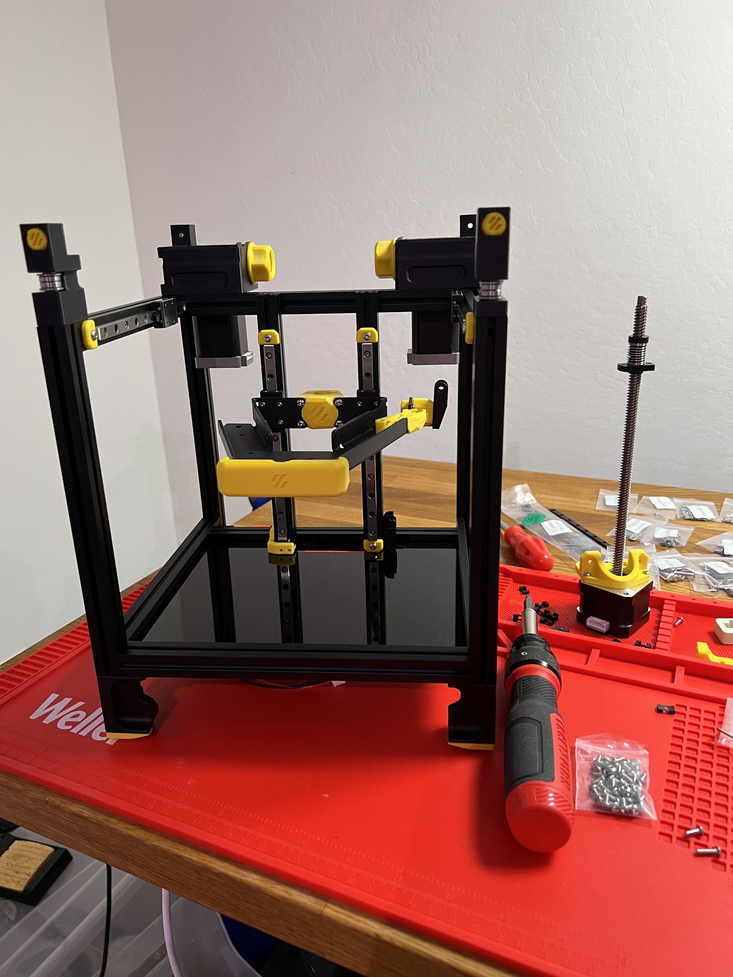 Voron 0 frame with A/B drives and idlers attached